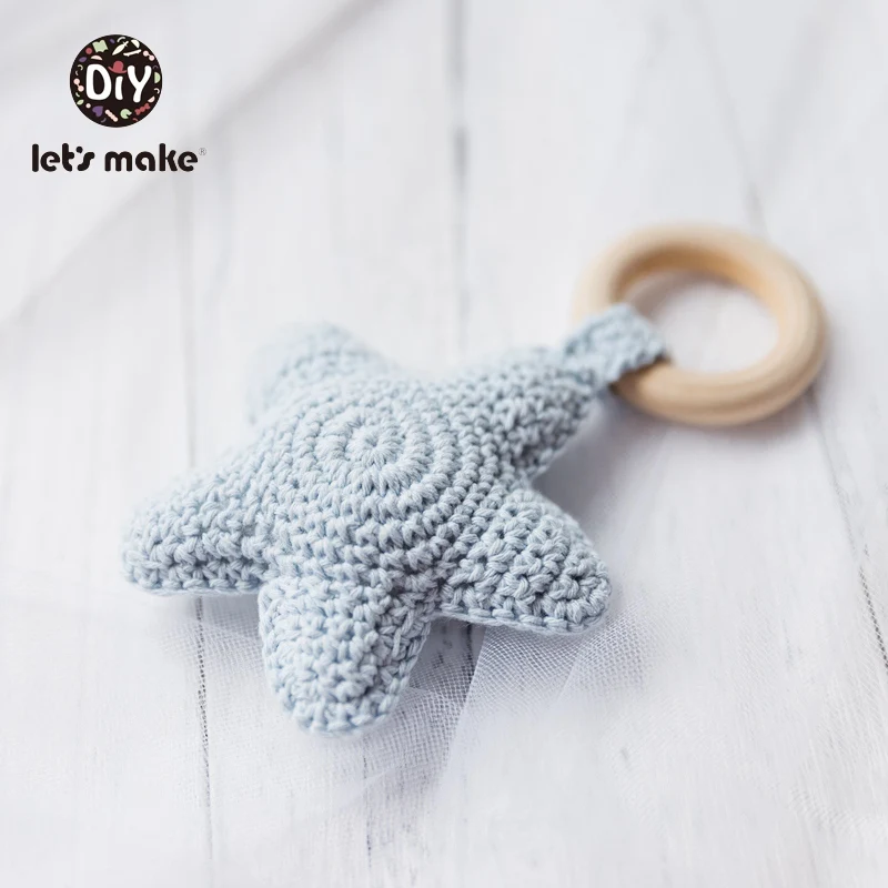 Blue star Детская погремушка с рисунком слона, 1 шт., детские игрушки с колокольчиком, Монтессори, погремушка для прорезывания зубов, амигуруми, детские игрушки, Let's Make - Цвет: Blue star