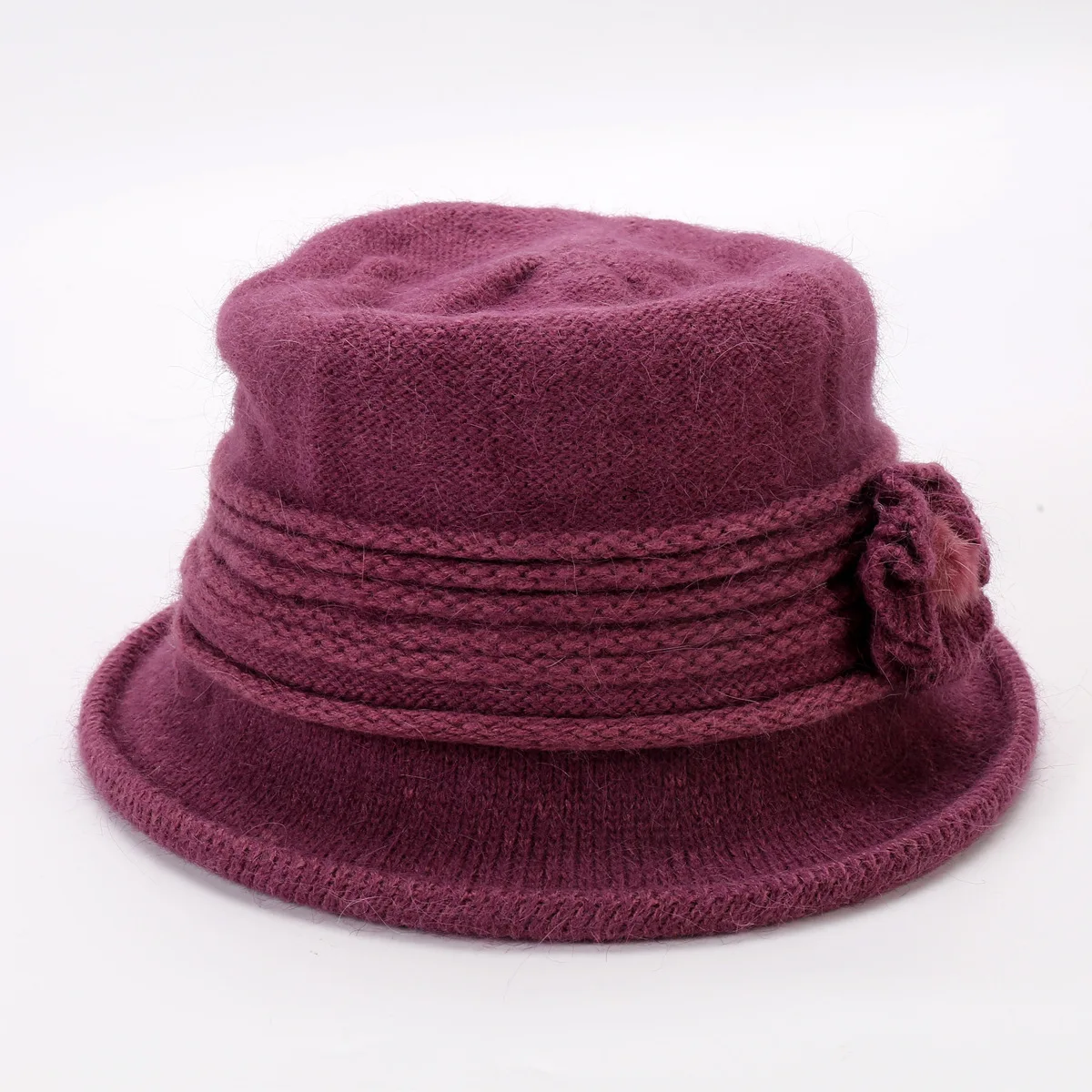 Rose red Женская шапка, женская теплая зимняя шапка, вязаные элегантные вечерние шапки, винтажные женские шапки с цветочным орнаментом, одноцветные, для путешествий, старая Англия - Цвет: Rose red