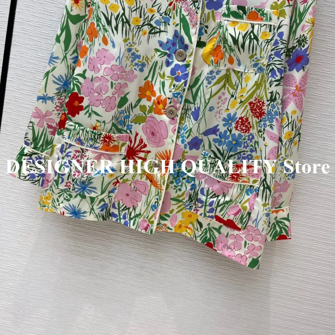 2021 New 2 Piece Set Women Pajama Suits Floral Print Lapel Long Sleeve Loose Shirt Blouse With Wide Leg Pants Suit Retro Pajamas