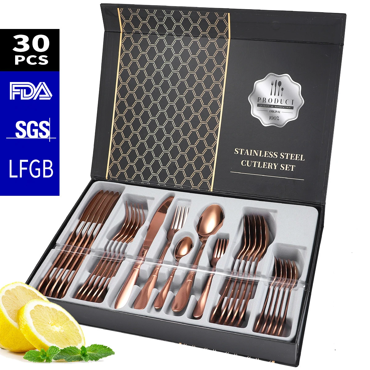 Розовые золотые столовые приборы набор посуды ножи Dishe вилки ложки кухонная