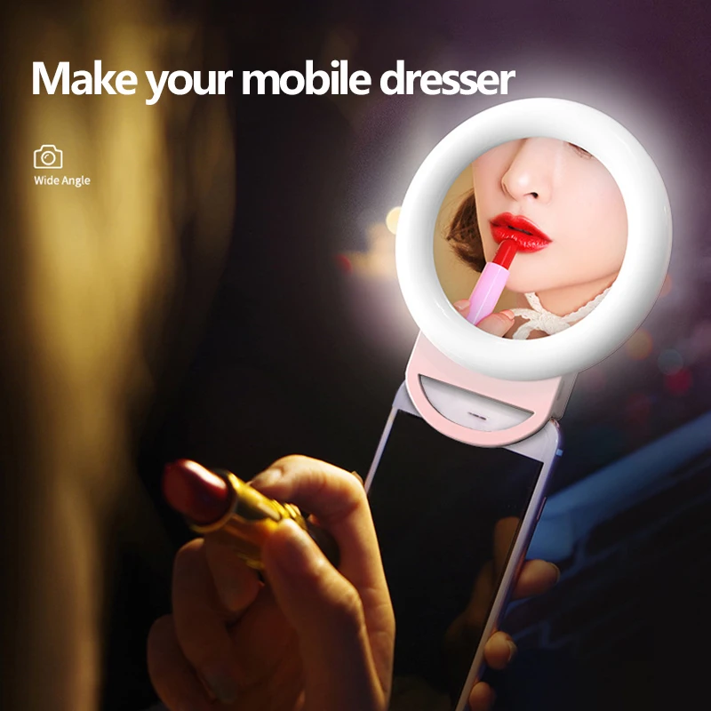 

Smart Phone Selfie Dimmable RGB LED Fill Light Phone Selfie Ring Lamp With Mirror For Youtube Makeup Video Live Universal