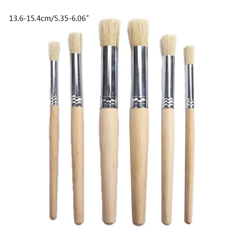 

6pcs/set Watercolor Acrylic Painting Stencil Brush Different Size Wooden Handle 77HA
