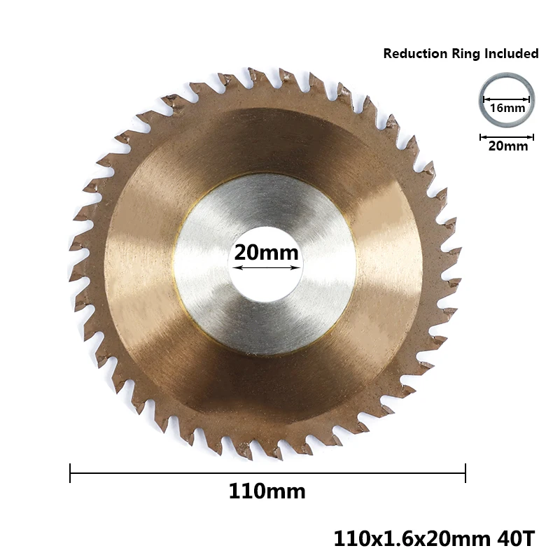 4In 110x1.6x20x40T 1 шт. " 6" " 8" дюймовый деревообрабатывающий пильный диск 30T 40T 60T 80T Циркулярный пильный диск для дерева с тицным покрытием TCT режущий диск - Цвет: 4In 110x1.6x20x40T