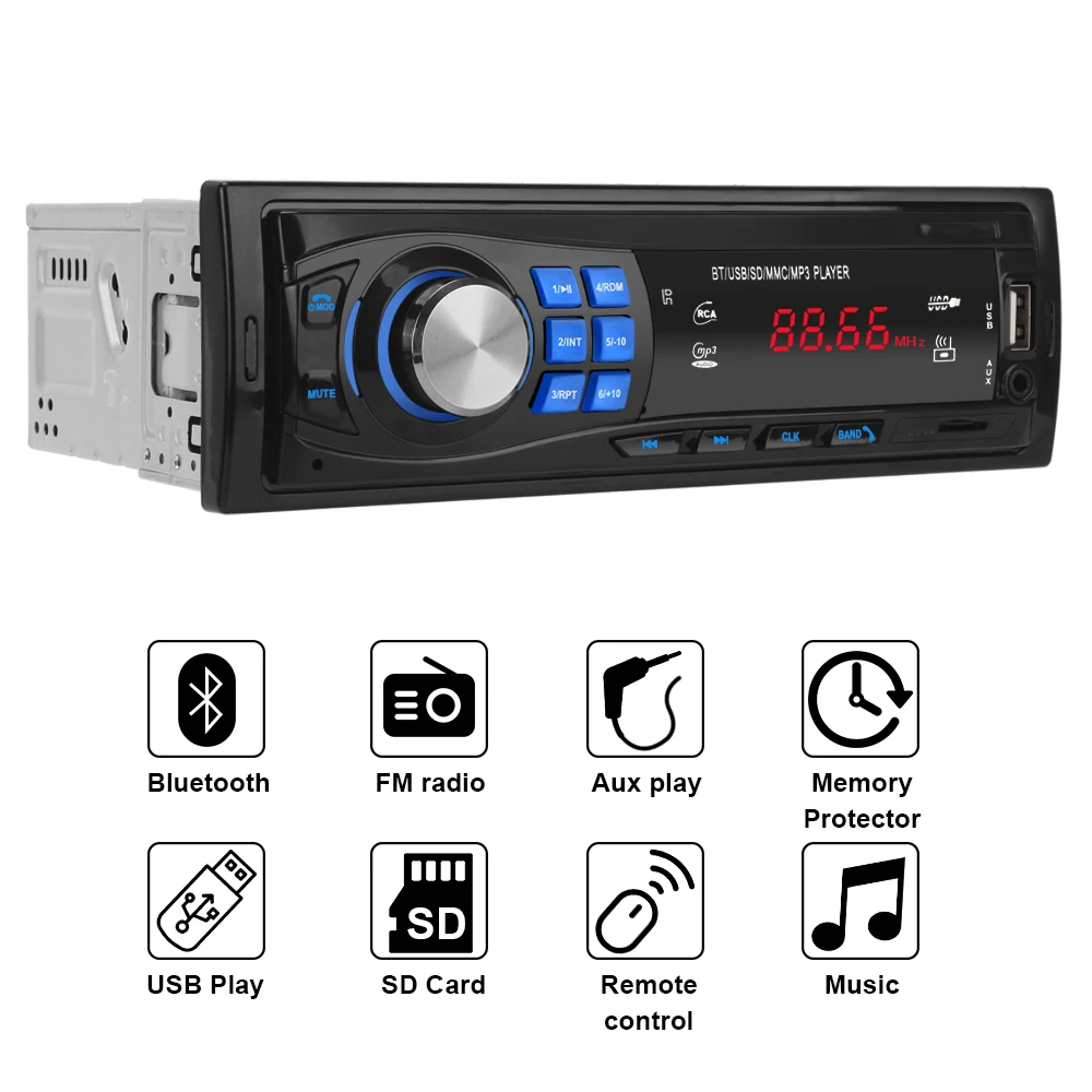 

Автомобильный радиоприемник TF USB AUX поддержка стерео In-dash EQ Функция автозапчасти защита памяти Bluetooth 4,0 аудио FM SD MMC mp3-плеер
