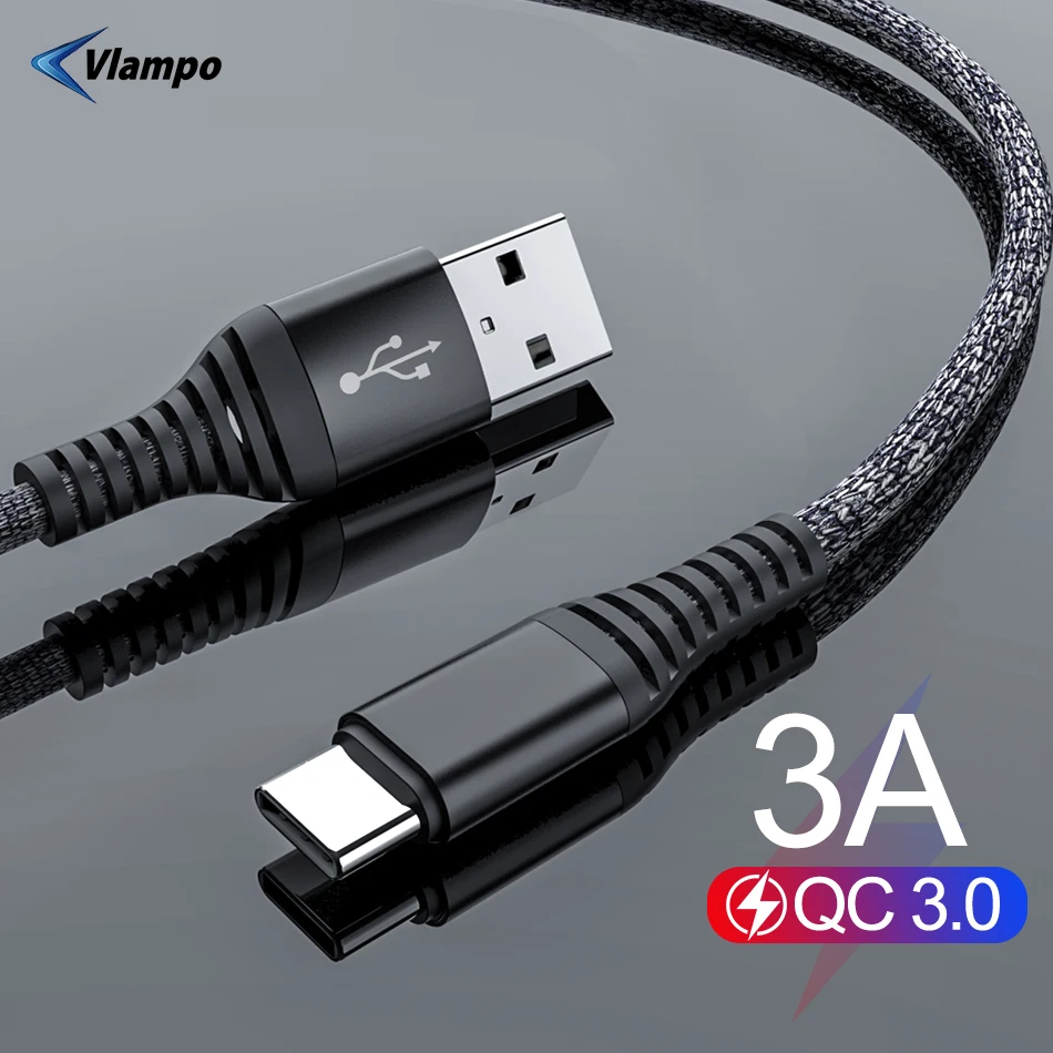 VLAMPO USB кабель 3а нейлон Быстрая зарядка type C для передачи данных samsung Xiaomi huawei LG