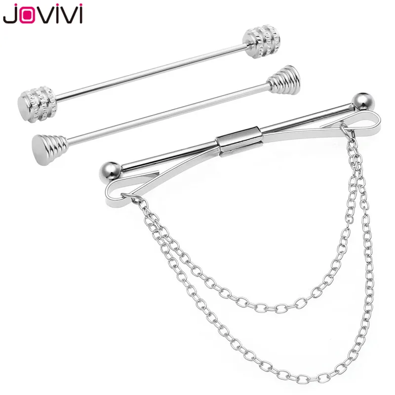3pcs Set Jovivi, нержавеющая сталь, мужской серебряный тон, галстук, воротник, булавка, набор, деловые рубашки, галстук, шпильки, галстук, застежка, лацкан, палочка, воротник, брошь - Окраска металла: 3pcs Set