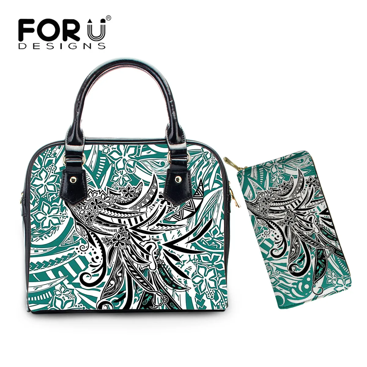 

FORUDESIGNS Brief Style Design Polynesia Pattern Handbag and Purse Woman Protable Hand Bag 2Pcs Set to Lady Gift Bolsa Mujer
