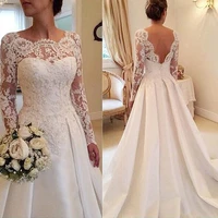 jewelry neck long sleeves lace applique bodice court train wedding dress open back sexy bridal gowns vestido de noiva