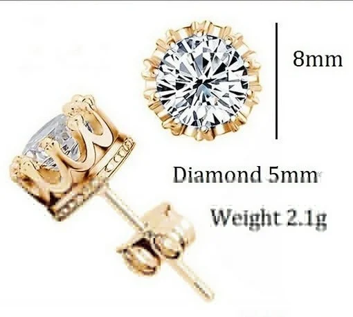 

Fashion Crown 18k Gold Plated Earrings Women Men Sterling Silver Crystal Jewerly Double Stud Earing