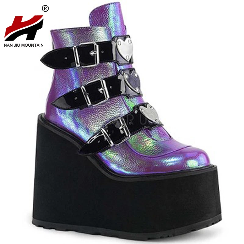 

NAN JIU MOUNTAIN 2020 Women's Shoes Wedge Heel Waterproof Platform Multicolor Outdoor Heart Buckle Four Seasons Plus Size 43