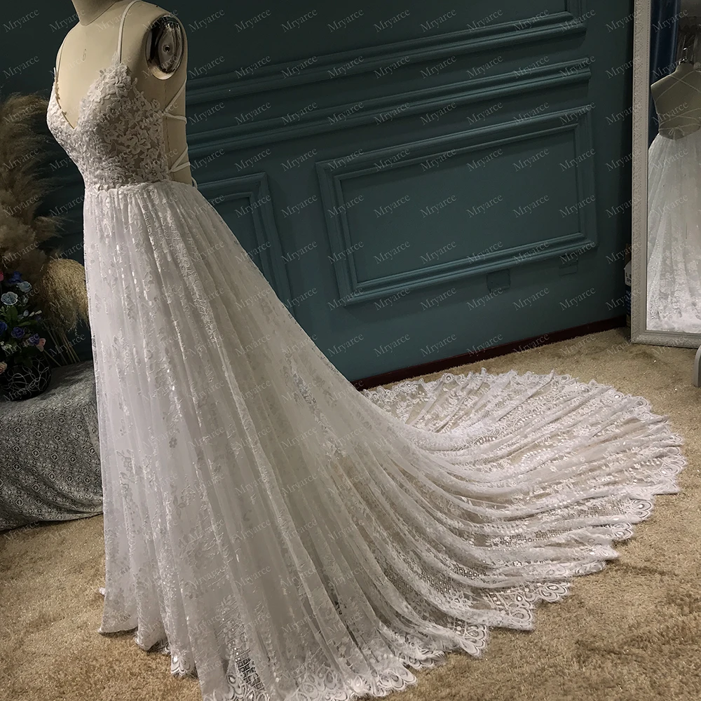 Mryarce Spitzen-Brautkleid im A-Linien-Stil, sexy Brautkleid mit Rückenausschnitt – Detail 16