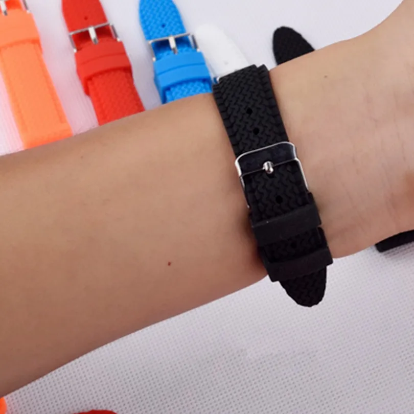 

18 20 22 24mm Men's Women's Tyre Pattern Silicone Rubber Waterproof Watchband Watch Strap Band Pin Buckle +Tool