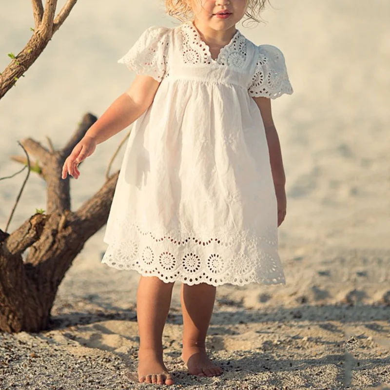 

Children Lace Hollow Dress Flower Girl Dresses For Weddings Girls White Cute Princess Clothes Toddler Kid Costumes Baby Clothing