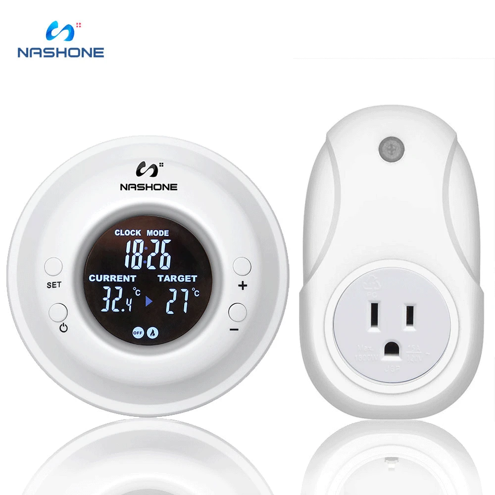 

Nashone Remote Control with Thermometer Wireless Thermostat Plug EU Temperature Sensor 220v Temperature Controller Thermostat