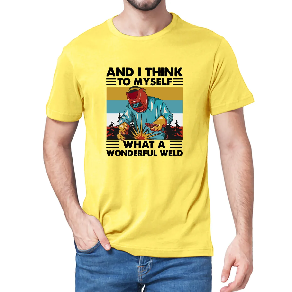 Unisex 100% Cotton Welder And I Think To Myself What A Wonderful Weld Retro Funny Gift Summer Men's T Shirt Women Soft Tee