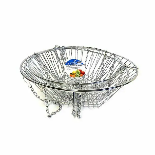 

3-Tier Wire Hanging Basket Chrome Fruit Holder Vegetable Rack Kitchen Storage