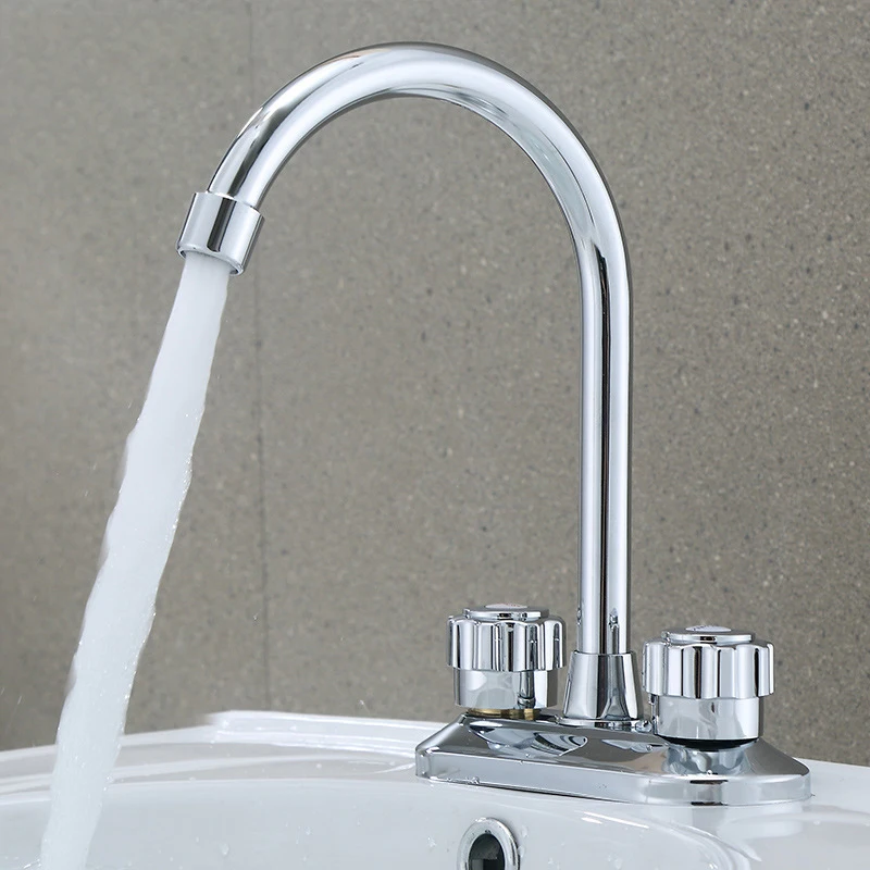 Kitchen Faucet 360 Degree Swivel Wash Basin Tap Cold and Hot Water Mixer Double Handle Dual Hole Sink Deck Mounted | Обустройство