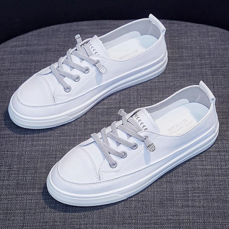 

Осенне-весенние женские белые кроссовки из искусственной кожи на платформе для студентов Белые Повседневные спортивные Лоферы без шнуровк...