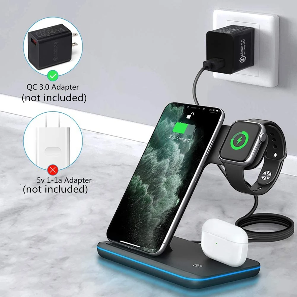 Быстрая зарядная станция FDGAO 3 в 1 для AirPods 15 Вт Qi быстрая Беспроводная зарядка Apple