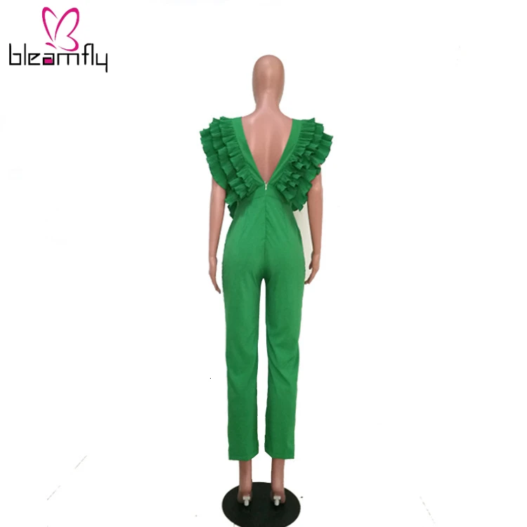 Новинка 2019 летний женский комбинезон с каскадными рюшами коротким рукавом и