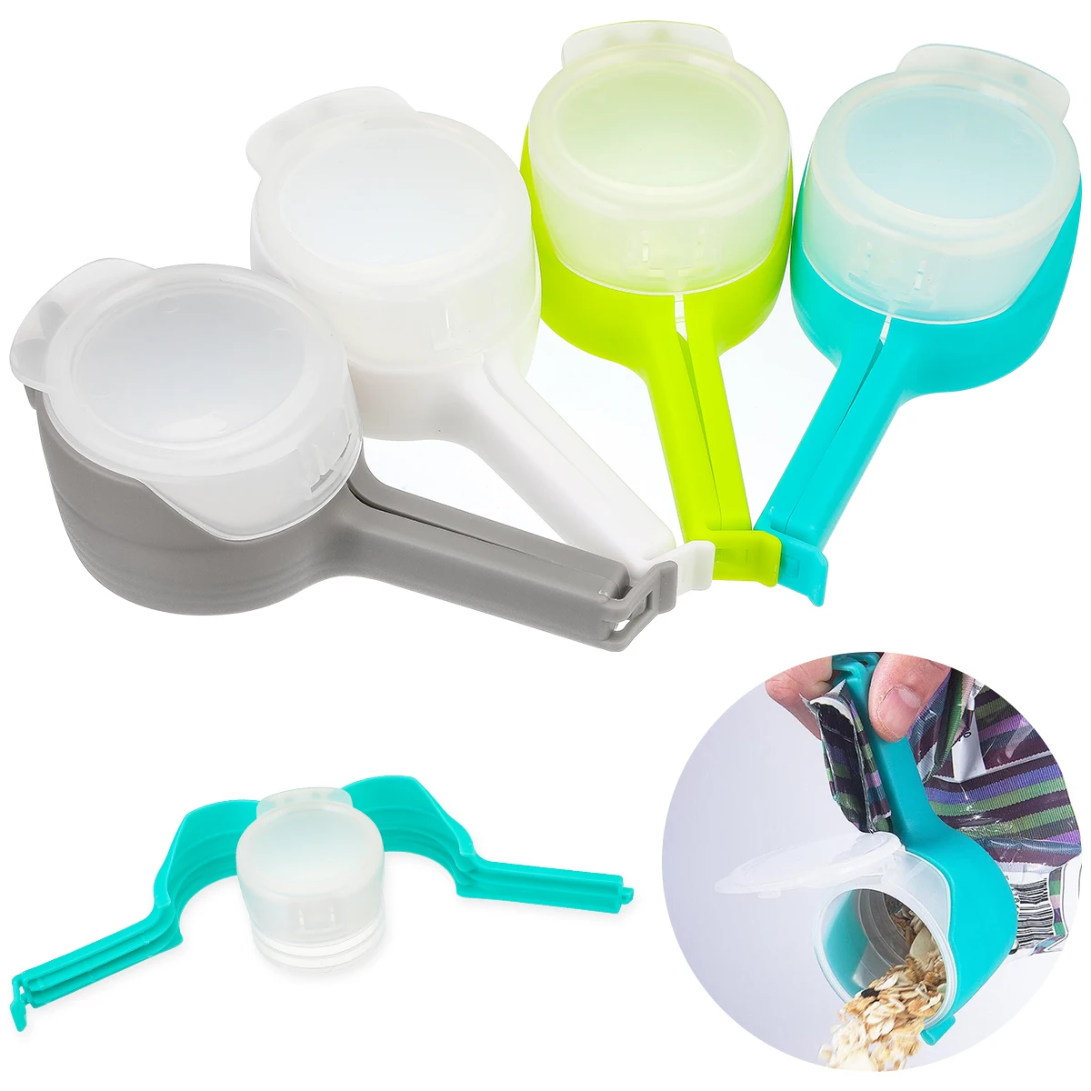 

2021 NEW 4 pcs Plastic Bag Sealer Seal Pour Food Storage Bag Clip Food Sealing Clip Effect Clamp Kitchen Tools kitchen gadgets