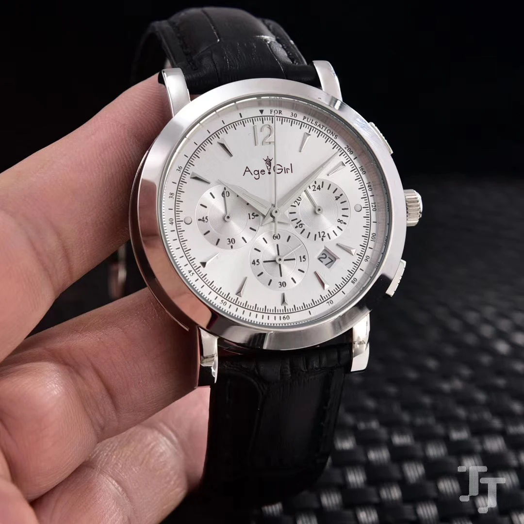 Silver White Роскошный хронограф мужские часы секундомер часы с сапфирами Серебро Золото Черный Белый Коричневый Кожа Спорт Ограниченная серия часов - Цвет: Silver White