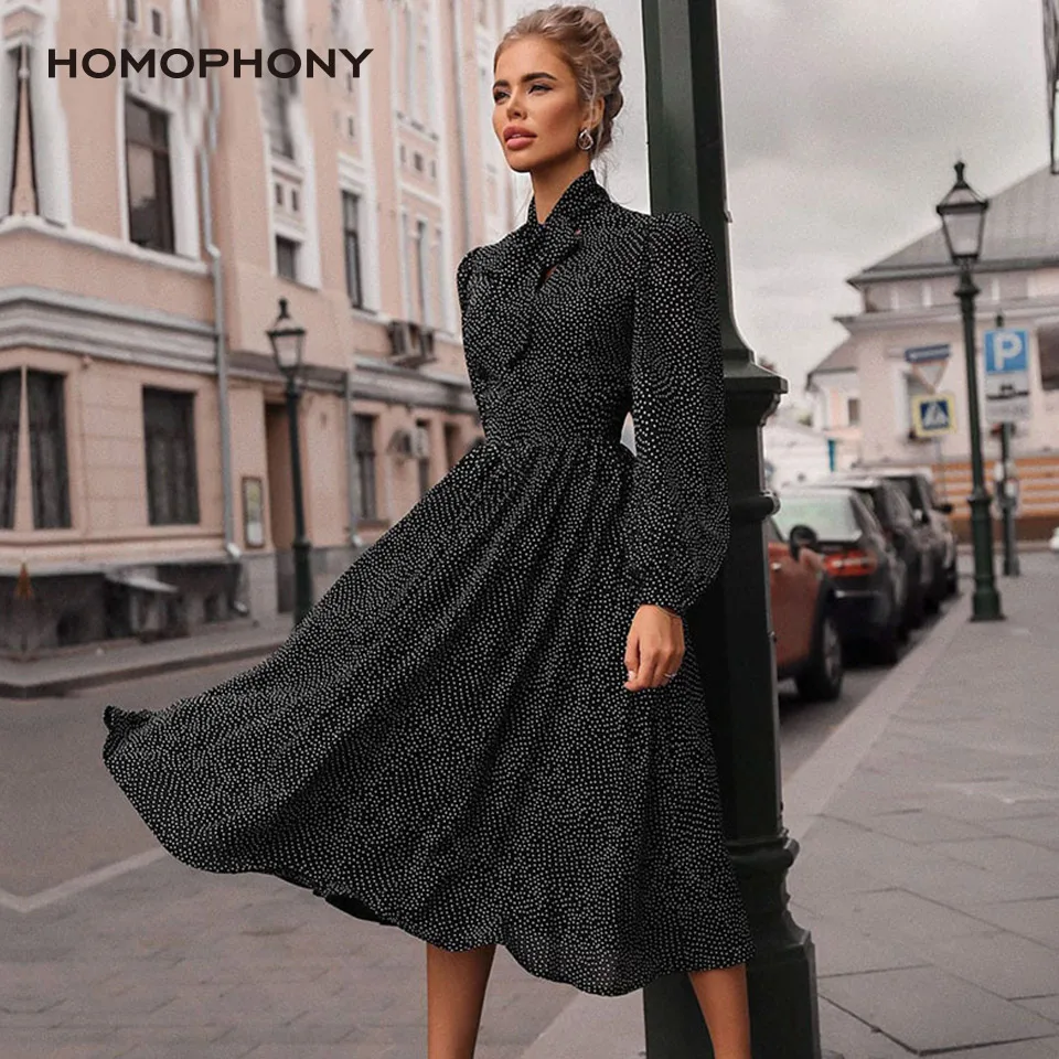 

HOMOPHONY платье в горошек розовое осеннее платье с длинным рукавом женское платье в стиле бохо дамское сексуальное платье с разрезом Туника же...