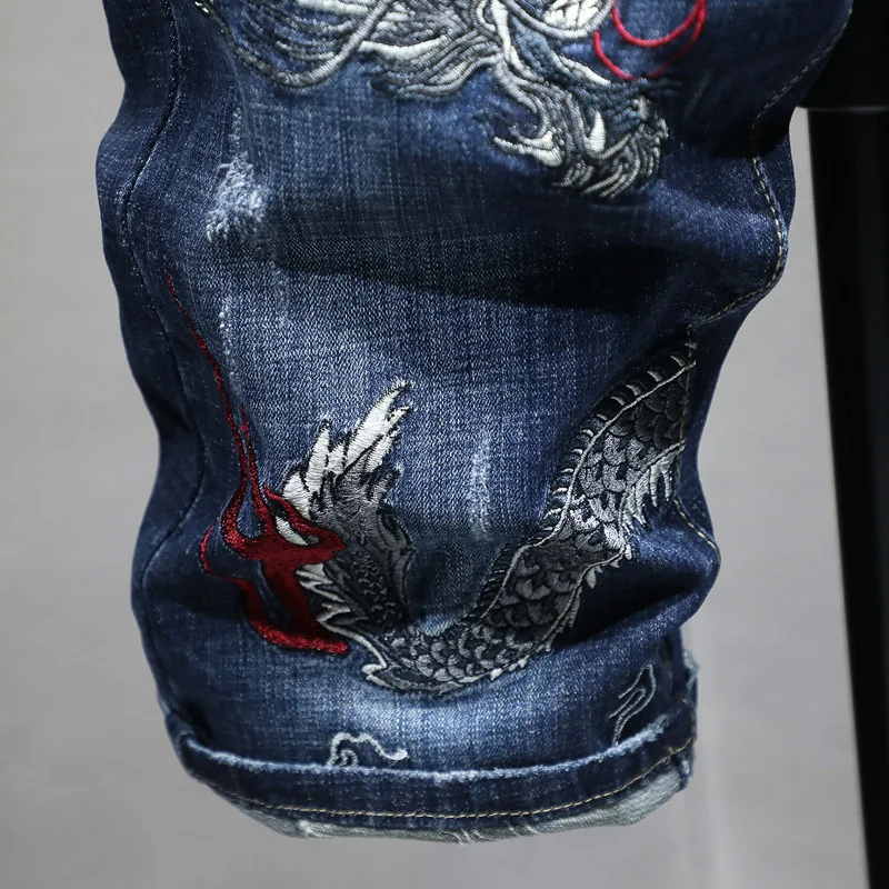 Джинсовые шорты в китайском стиле с вышивкой дракона мужские хлопковые