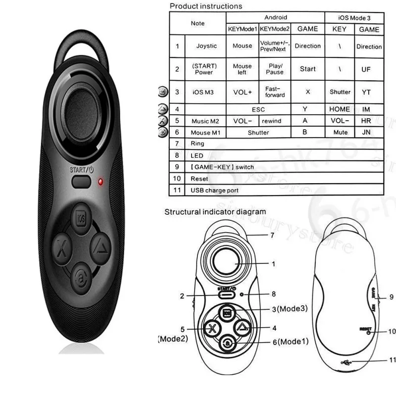 Universal Bluetooth Remote Controller Game Joystick Gamepad Console Selfie Shutter for Android iOS Smartphone 3D VR Glasses | Электроника