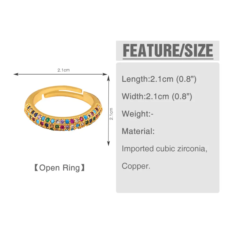 Colorful Crystal Adjustable Ring for Women Creative Gold Color Geometric Open Statement Ladies Fashion Gift Jewelry | Украшения и