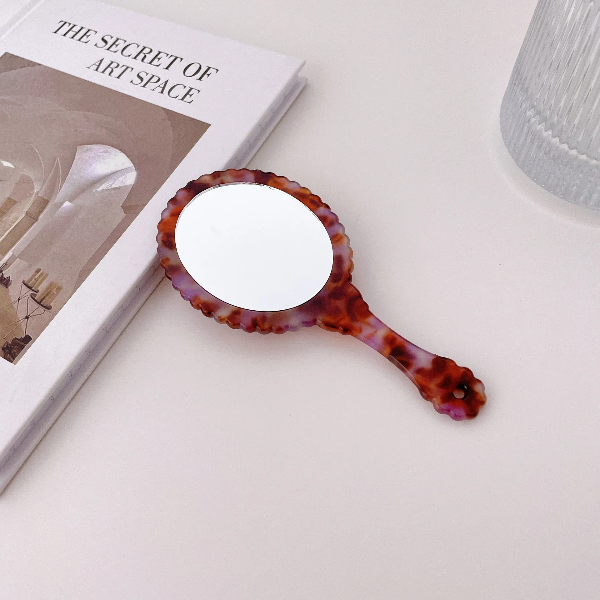 Корейское модное ретро маленькое овальное волнистое боковое зеркало для макияжа