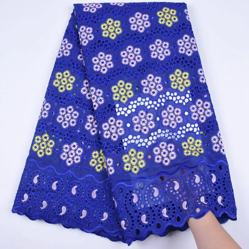 Африканская кружевная ткань 2019 Высококачественная синяя чистая хлопковая