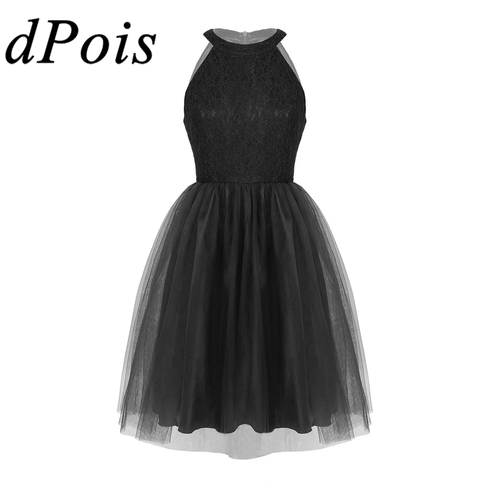 Элегантные женские короткое платье с лямкой через шею кружевное цветочным