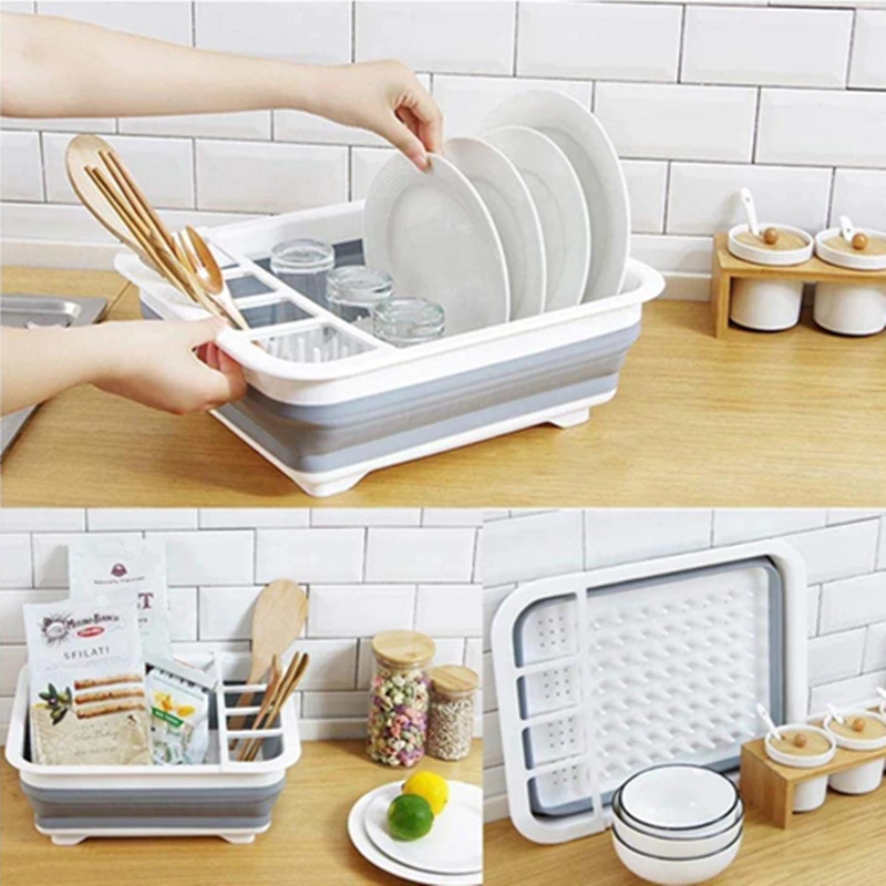 RV Portable Tableware Storage Rack Collapsible Drying Dish Drainer Dinnerware Organizer Kitchen Campers Drainboard | Автомобили и