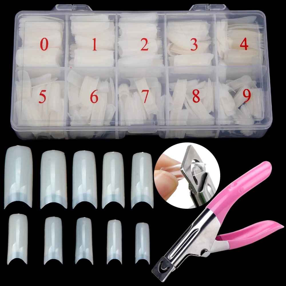 

500pcs/Box Clear Nail Tips Artificial Capsule With False Nails Cutter Coffin French Fake Full Cover Fingernails Manicure Tools