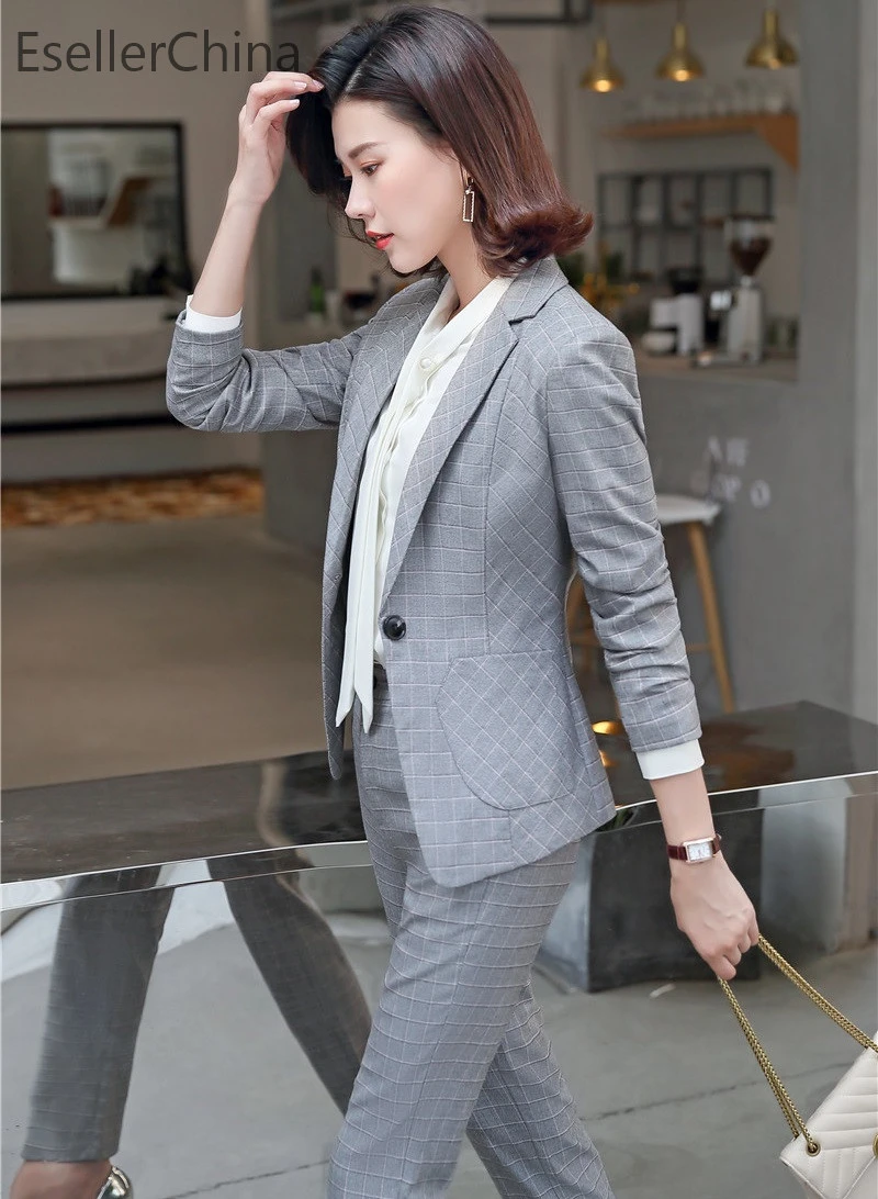 Модные серые клетчатые профессиональные деловые костюмы с комплектом из 2