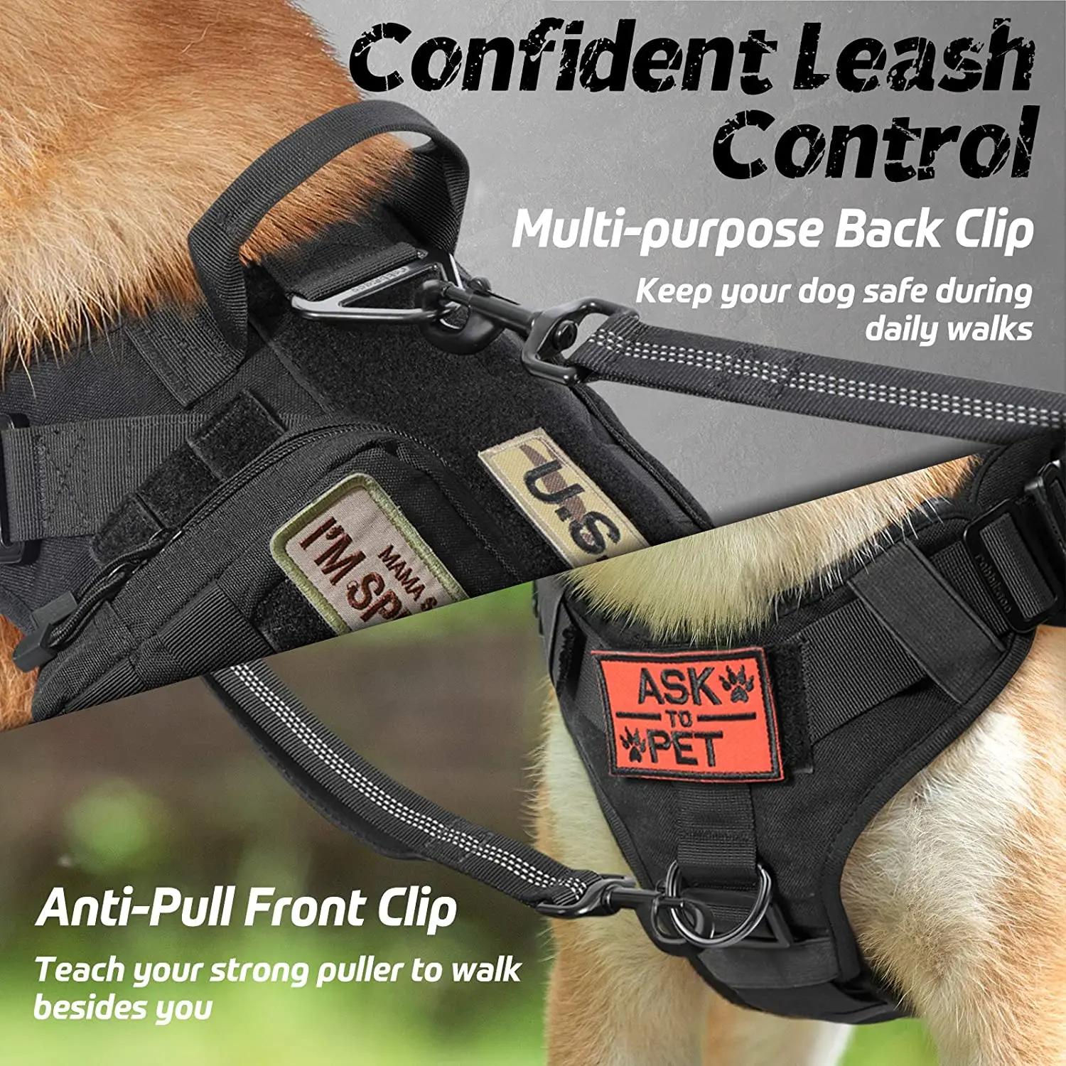 Conjunto t&aacute;ctico de arn&eacute;s y correa para perro, hebilla de Metal, chaleco grande K9, Pastor Alem&aacute;n, mascota duradera para entrenamiento de perros grandes-3