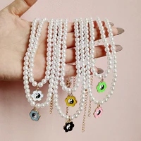 goth imitation pearl choker necklace colorful enamel flower yin yang pendant beaded necklaces for women girl new fashion jewelry