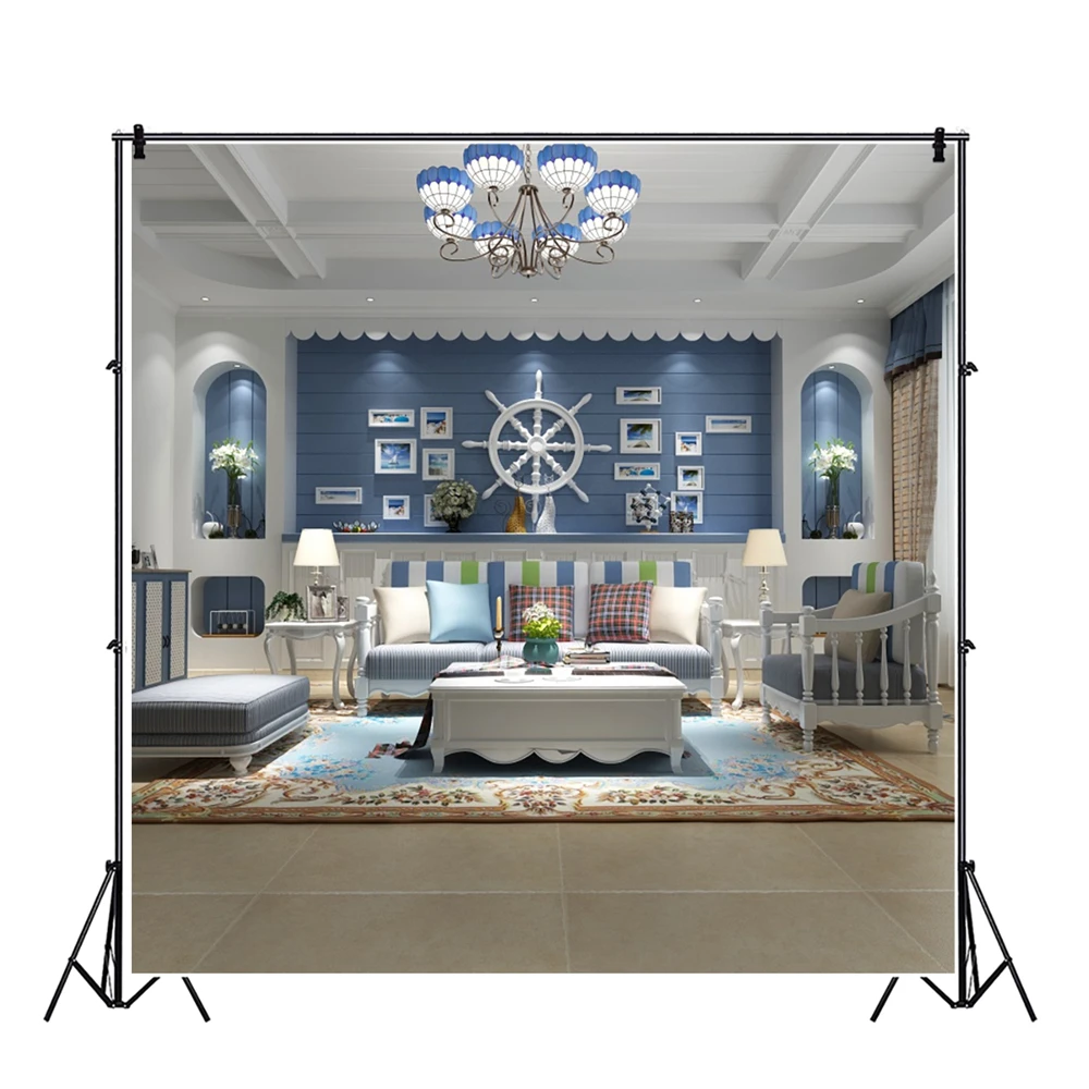 Виниловый фон для студийной фотосъемки с изображением гостиной дивана люстры
