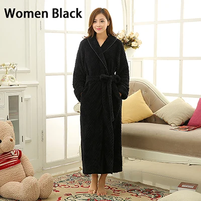 Women Black Лидер продаж, женское плотное вафельное длинное кимоно, банный халат для женщин, большой размер, женский халат, зимний халат для невесты, свадебные халаты - Цвет: Women Black