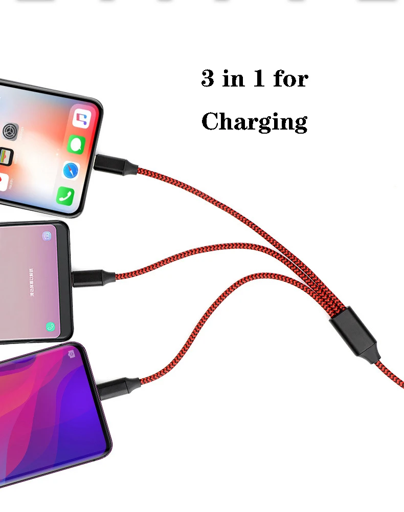 3 в 1 2.4A USB Мобильный телефон Micro Type C зарядный кабель для iPhone5 6 7 8 Plus X Huawei Xiaomi адаптер