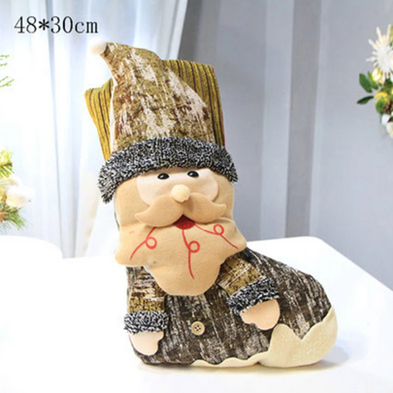 Большие рождественские чулки подарки тканевые носки Санта-Клауса