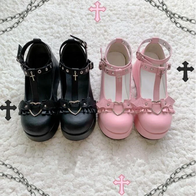 

Lolita Shoes Kawaii Shoes Loli Devilian Little Bat Style Bowknot Demon Dark Goth Punk Platform Cosplay LoliShoes High Heel 5.5cm