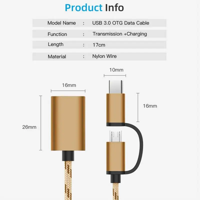 17 см 2 в 1 Type-C кабель с разъемами микро-usbи USB 3 0 интерфейс адаптера OTG для Samsung LG Sony