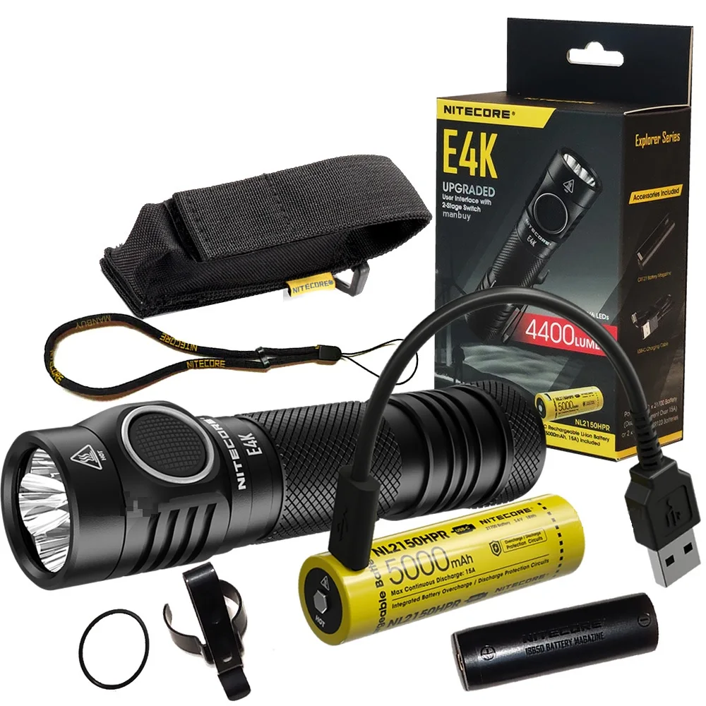 

NITECORE E4K LED Flashlight CREE XP-L2 V6 4400 LM High Power Survival Flashlight with 21700 5000mah Battery for Outdoor Camping