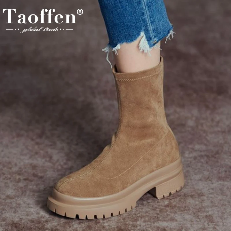 

Taoffen/женские полусапожки; Коллекция 2022 года; Обувь из натуральной кожи; Однотонные ботильоны на толстой подошве без застежки; Женская обувь; ...