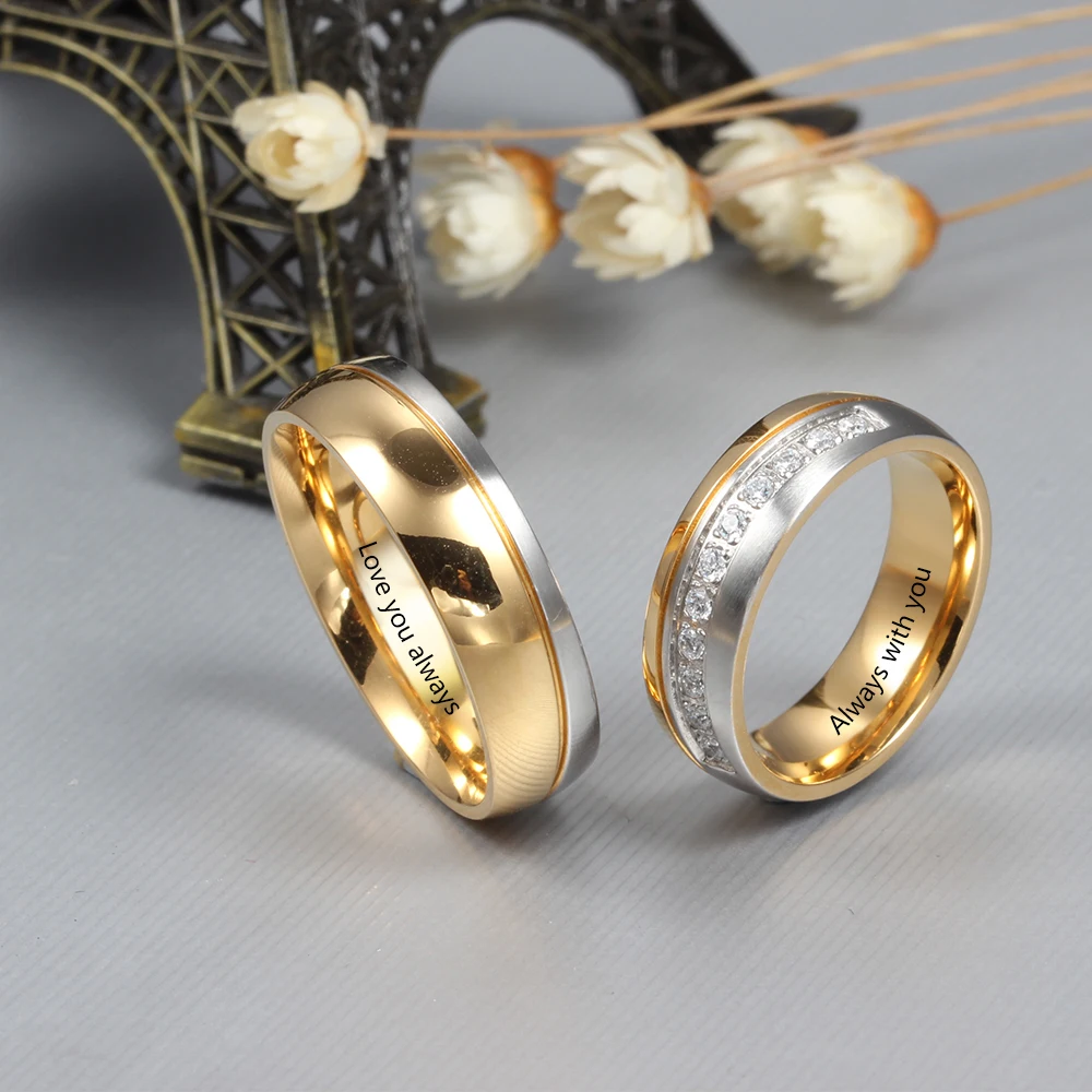 Обручальные кольца с гравировкой из нержавеющей стали для мужчин и женщин