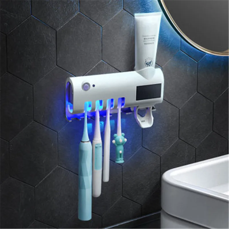 Solar Energy Toothpaste Dispenser Holder Electric Toothbrush Disinfectant Cleaning Smart Wall Mount UV Sterilizer | Дом и сад