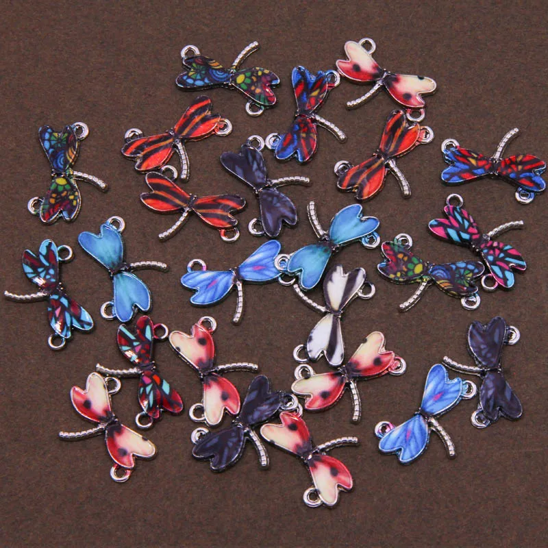 6 шт Шарм Красочные случайным образом в виде стрекозы из эмалированного сплава
