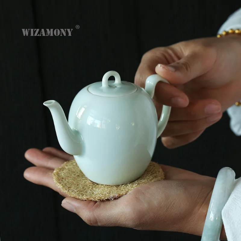 

Простой мини-чайник WIZAMONY, тень, зеленая глазурь, толстый белый керамический чайник с фильтром времени, чайник с логотипом на заказ